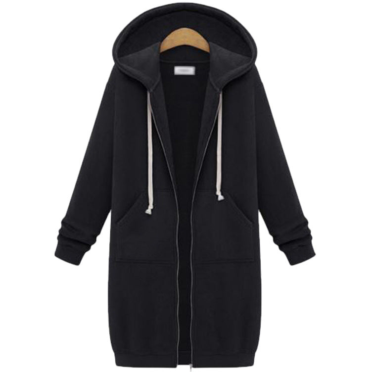 【M-5XL】Pulover lung, casual, cu glugă, cu fermoar, pentru femei