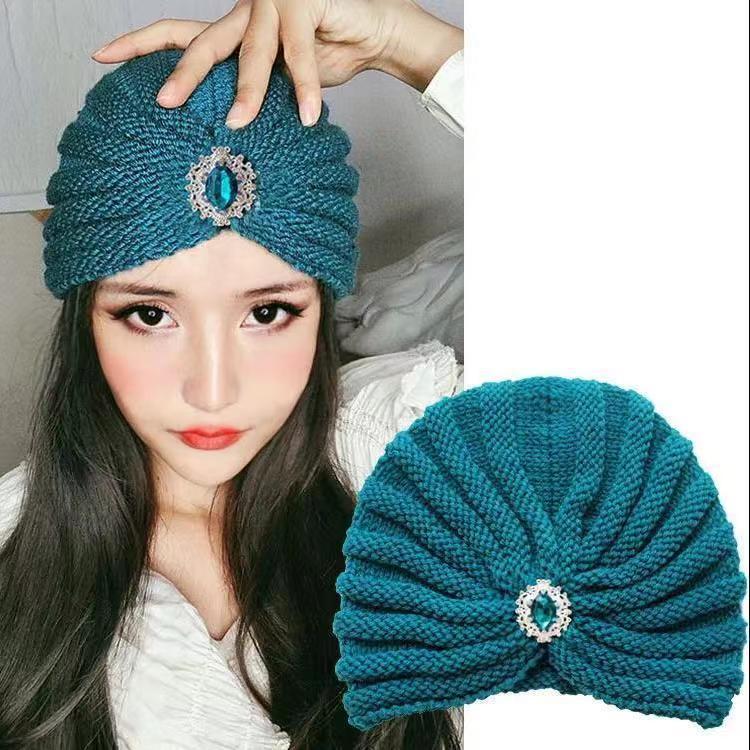 🔥【Cumpărați 1 obțineți 1 gratuit】💖Toamnă și iarnă tricotată cu strasuri pentru frunte, piatră prețioasă, pălărie high-end, pălărie caldă de lână