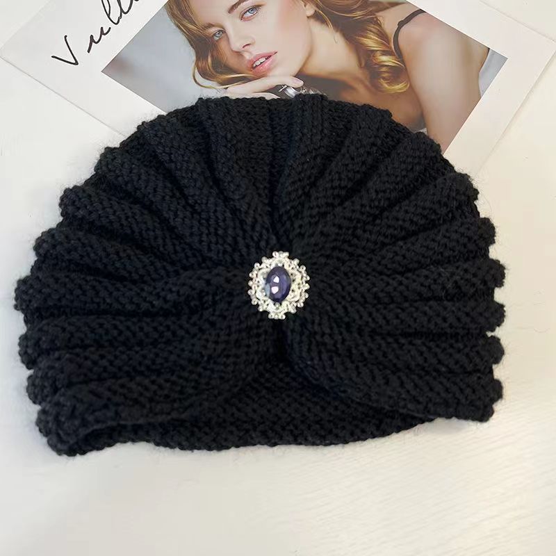 🔥【Cumpărați 1 obțineți 1 gratuit】💖Toamnă și iarnă tricotată cu strasuri pentru frunte, piatră prețioasă, pălărie high-end, pălărie caldă de lână