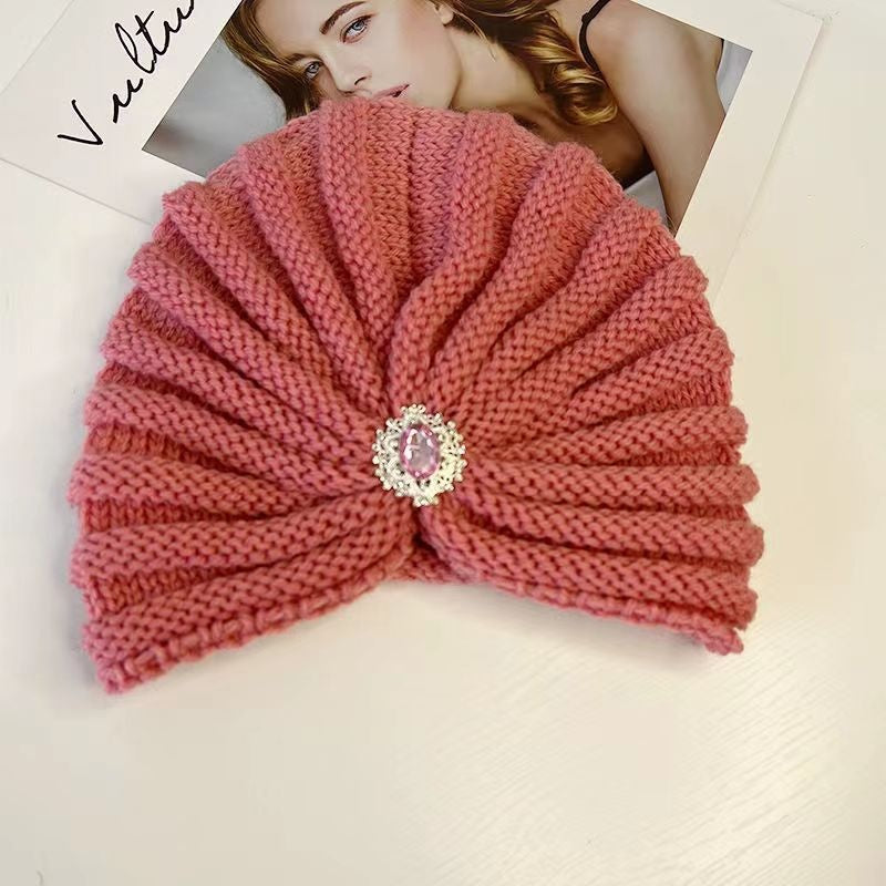 🔥【Cumpărați 1 obțineți 1 gratuit】💖Toamnă și iarnă tricotată cu strasuri pentru frunte, piatră prețioasă, pălărie high-end, pălărie caldă de lână