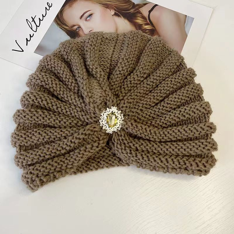 🔥【Cumpărați 1 obțineți 1 gratuit】💖Toamnă și iarnă tricotată cu strasuri pentru frunte, piatră prețioasă, pălărie high-end, pălărie caldă de lână