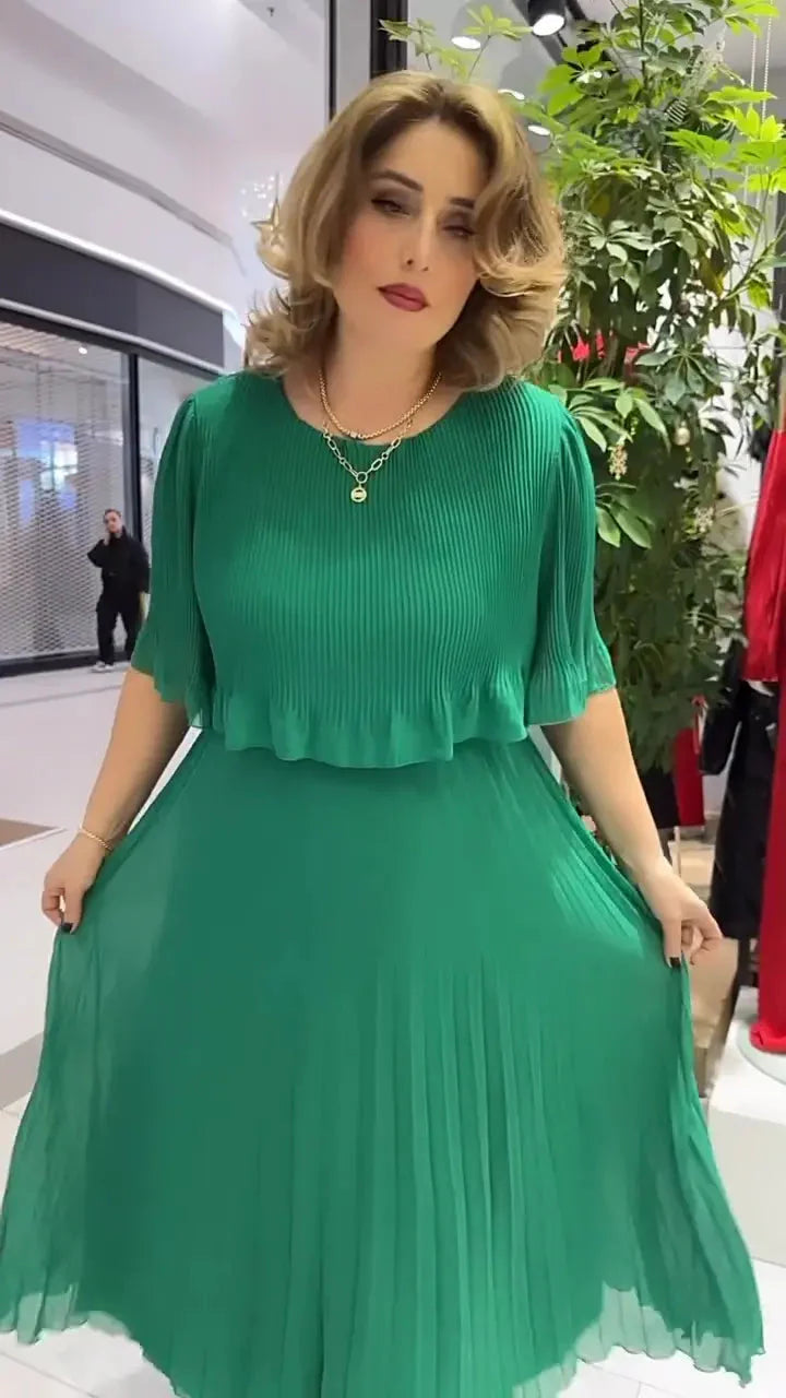 🔥🔥【Vânzare de lichidare 80%OFF】【S-5XL】2024 rochie noua de marime mare din sifon, culoare solida, cu gat rotund