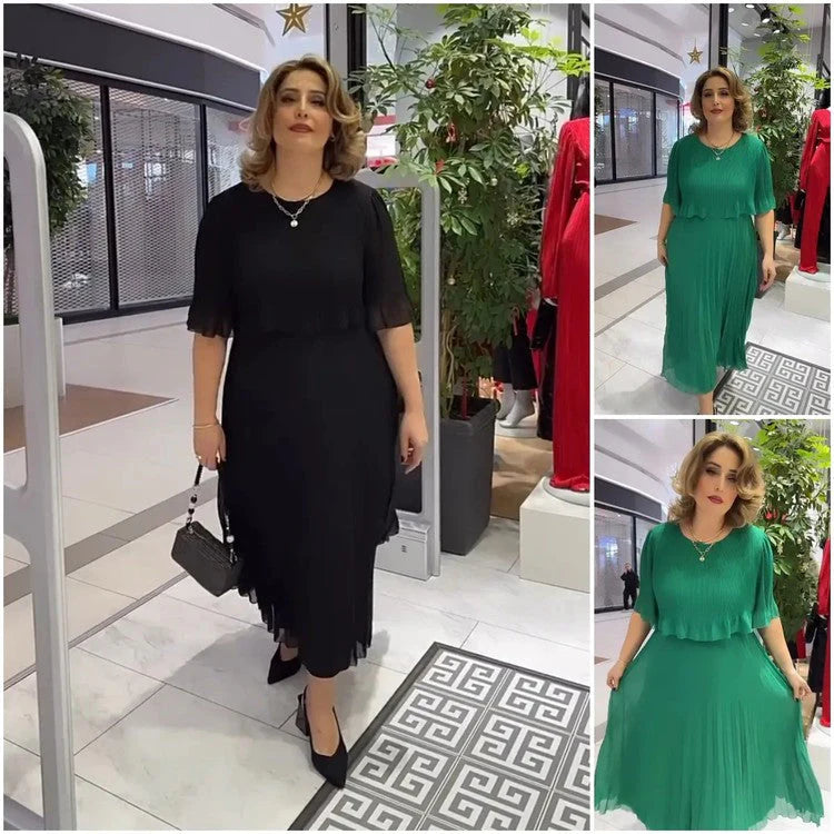 🔥🔥【Vânzare de lichidare 80%OFF】【S-5XL】2024 rochie noua de marime mare din sifon, culoare solida, cu gat rotund