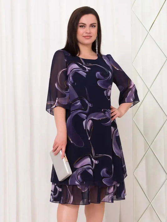 【S-5XL】2024 rochie elegantă cu imprimeu din plasă cu mâneci cu volane stil nou